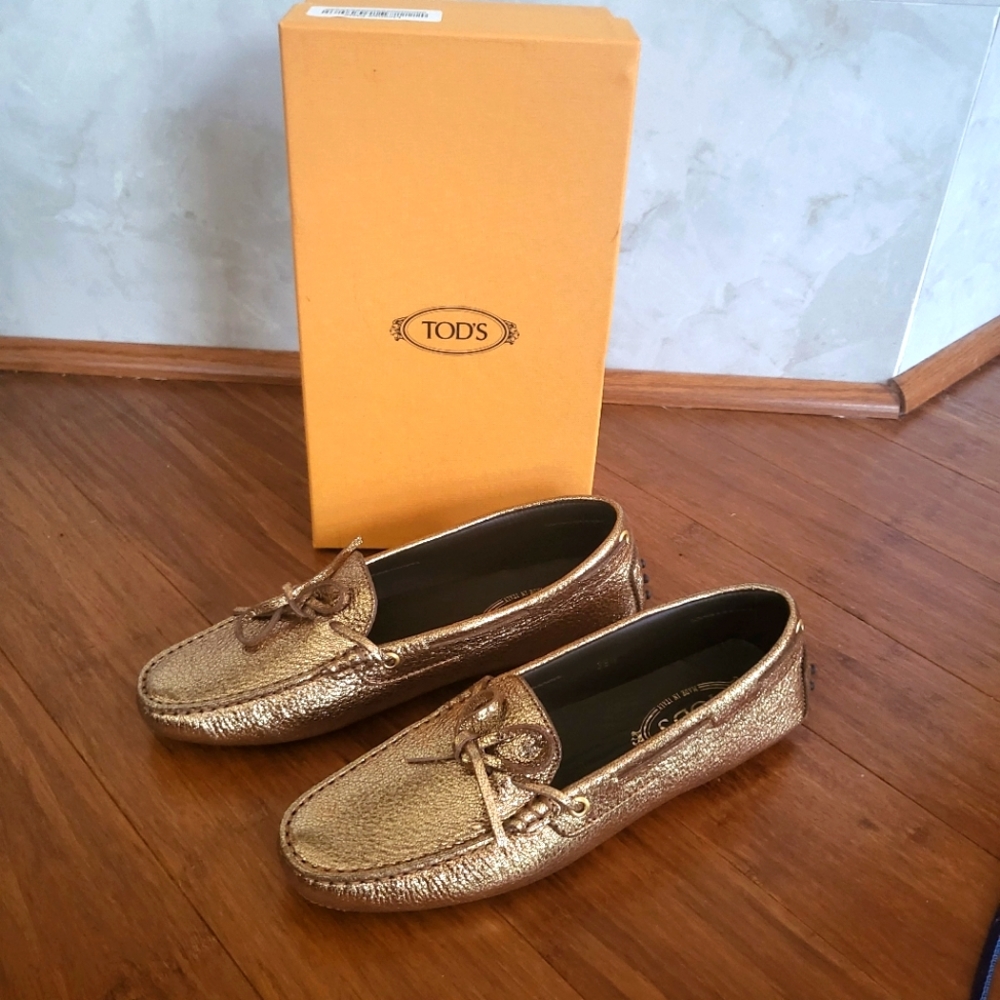 Tod's Gold Leather Gommino Moccasins  - Size 39.5